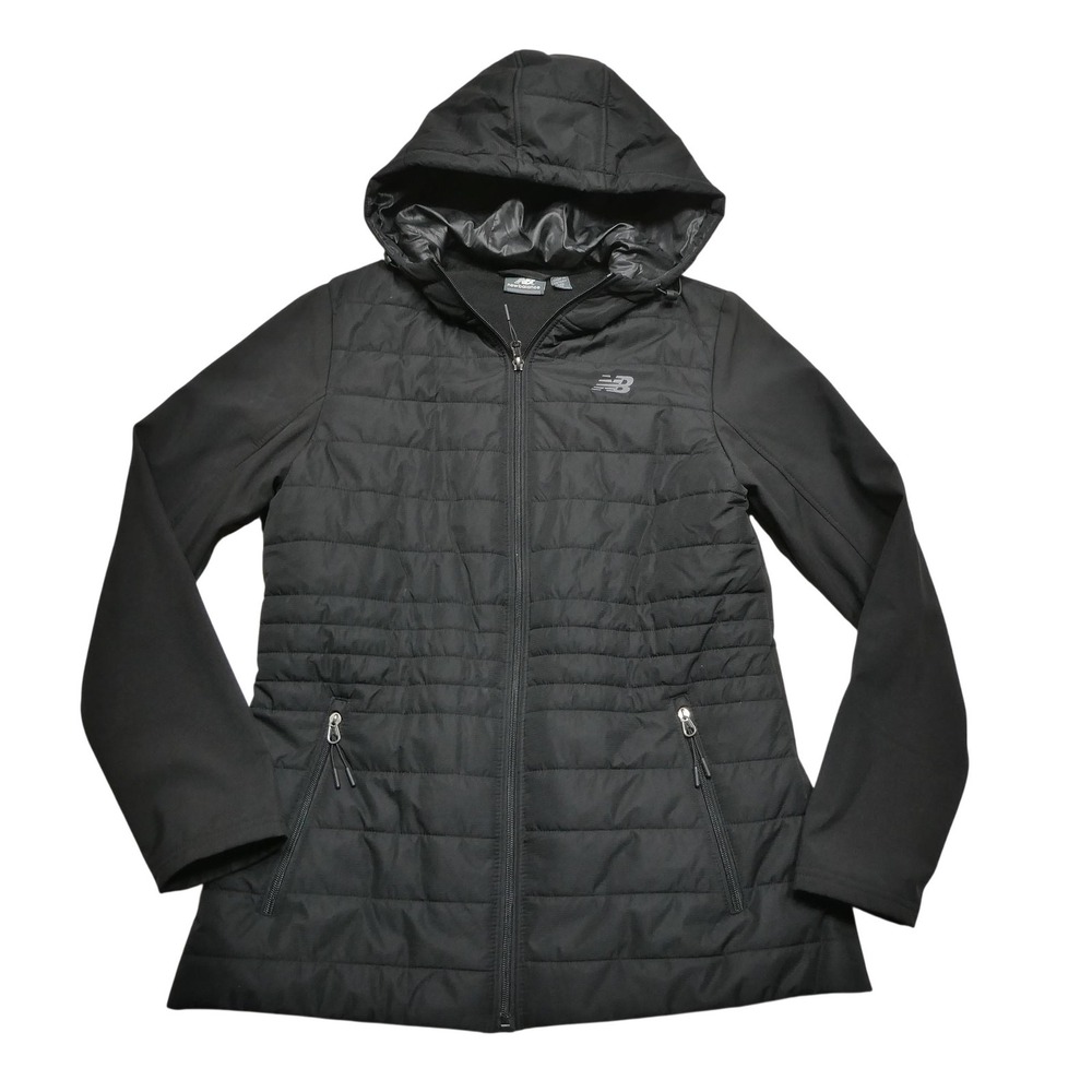 New Balance Jacket Womens Medium Black Hooded Insulated‎ Puffer Zip Pockets